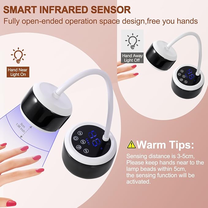 27W Cordless UV Nail Lamp,Rechargeable Flash Cure Nail Dryer with 4 Timers,Auto Sensor,14 Color Light,Portable Mini UV Light for Gel Nails Polish,Adjustable Goosenecks Lamp for Home Travel Manicure
