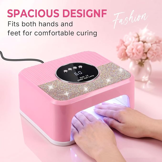 268W UV LED Nail Lamp with 4 Timers for Gel Nails, Pink | gel nail dryer for home salon use. Ideal for DIY nail art enthusiasts and beginners. Fast curing for all gel types