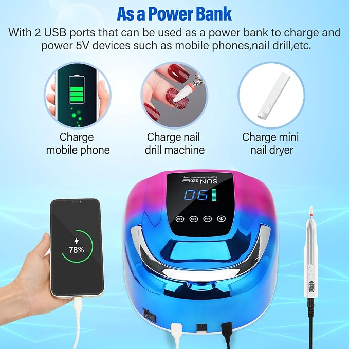 UV LED Nail Lamp Cordless,128W Portable Rechargeable UV Light for Gel Nails, Professional Gel Light Dryer with 3Timers Auto Sensor Nail Machine Curing Lamp for Salon & Home
