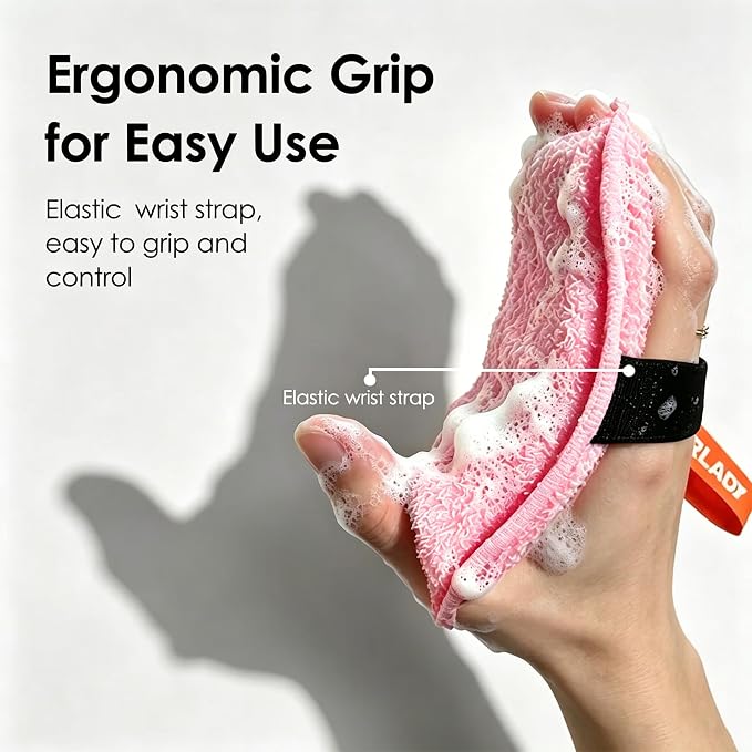 Exfoliating Body Scrubber, Rough Body Scrubber Exfoliator, 2 Pack | Large Exfoliating Bath Shower Sponge, Loofah for Women, Deep Cleansing for Smooth Skin, Reusable & Long-lasting, Pink