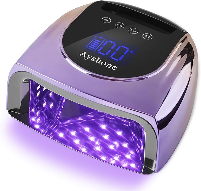 Professional Rechargeable 96W UV LED Nail Lamp, Cordless UV Light for Nails with Removable Stainless Steel Bottom, 4 Timer Settings and Smart Sensor for Salon or Home, Gradient Purple