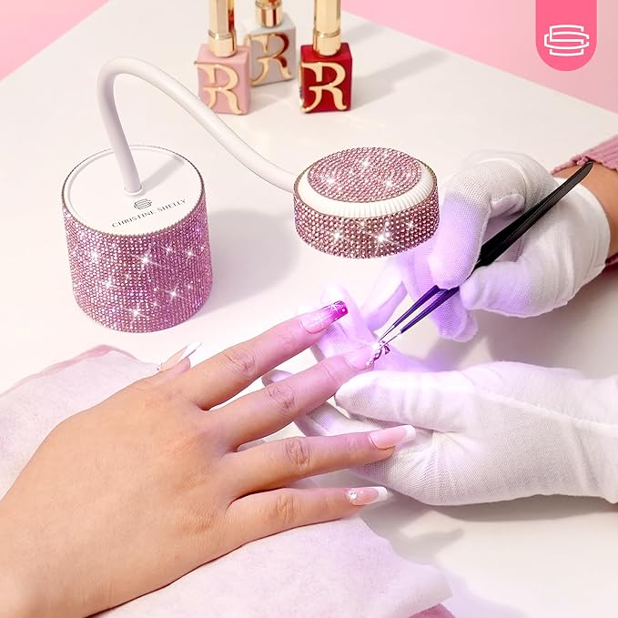 Flash Cure Nail Lamp, UV Nail Lamp for Gel Nails, Cordless Auto Sensor | 27W | Type-C | 1500mAh | Rhinestone | Mini Size | Easy to Carry | DIY Manicure | Pink Diamond