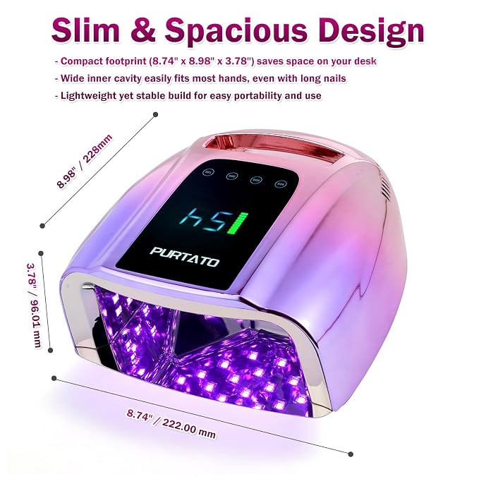 Purtato Professional Rechargeable 96W UV LED Portable Cordless UV Light for Nail Lamp Machine with Removable Stainless Steel Bottom,4 Timer Setting and Smart Sensor Nail Dryer (Gradient Purple)