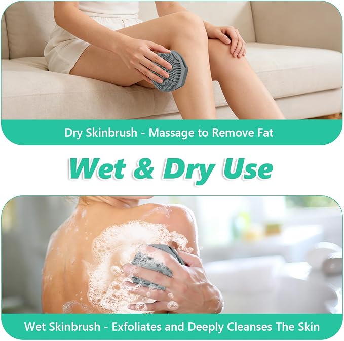 Silicone Body Scrubber, 2 in 1 Bath Brush Exfoliating Loofah | 1000+ Soft Bristles Deep Cleaning Hair Skin, Fast Drying Shower Brush Scalp Massager, Suitable for All Skin Types
