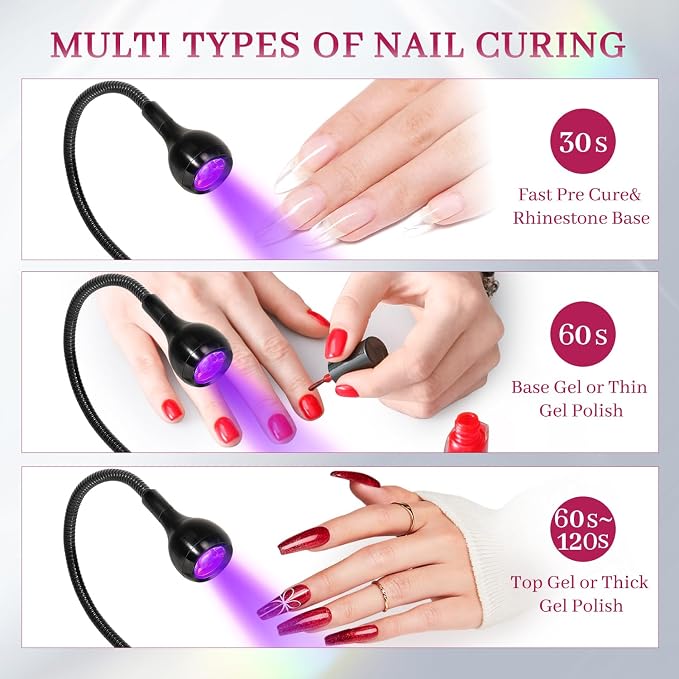 UV LED Nail Lamp - Curing Light Foot Control UV Nail Dryers | Smart sensor, 360° gooseneck, 6h runtime, LCD display, 365+405nm, for gel polish, salon and home DIY, great choice