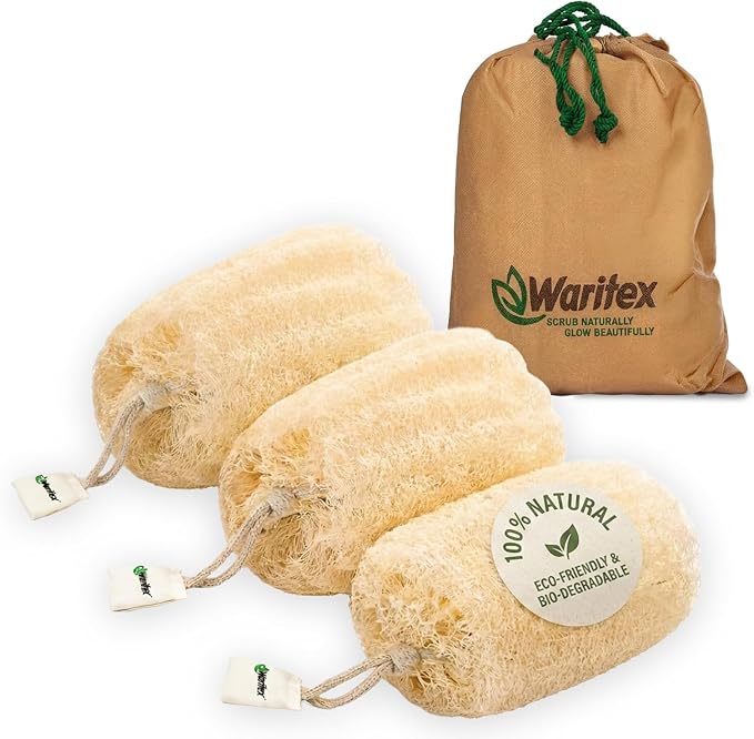 Waritex Organic Egyptian Loofah Sponges Exfoliating Scrubber Bath [3 Pack] | Natural Loofah Fiber for Gentle Skin Exfoliation, Deep Cleansing Full Body Spa Experience, Smooth Radiant Skin Care
