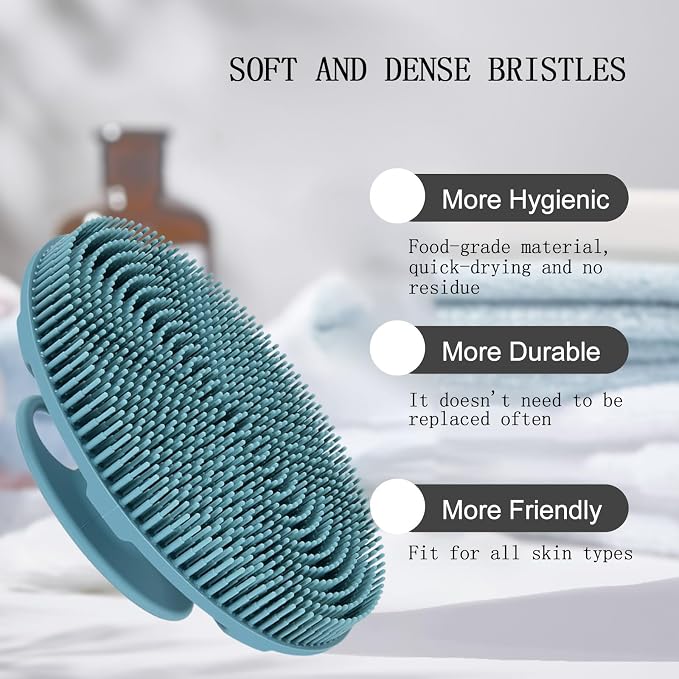 INNERNEED Food-Grade Soft Silicone Body Scrubber Shower Brush, Dark Green | Handheld Cleansing Skin Brush, Gentle Exfoliating and Lather Well, Hygienic Bath Scrub for Women, Men