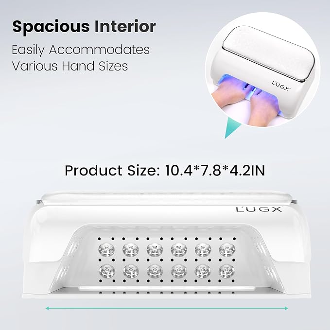 L'UGX UV LED Nail Lamp, Rechargeable UV Light for Gel Nails, LG802S | 5-6 Hours Battery Life, SafeLight & UV Protective Eyeshield Design, 56W & 42Pcs Diamond Lamp Beads