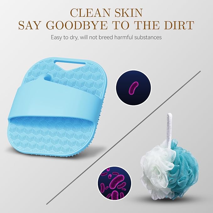 Zinc Infused Silicone Body Scrubber for Men, New Upgrade Deep Exfoliating Body Scrubber for Shower, Silicone Loofah Men for Sensitive Skin with Lathering Bristles and Ergonomic Non-Slip Handle (Blue)