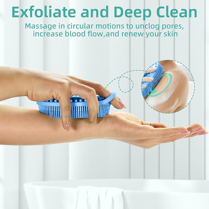 Silicone Body Scrubber 4 Pack, Double-Sided Silicone Loofah Shower Body Scrubber for Men & Women, Soft Exfoliating Silicone Bath Scrubber with Hanging Handle, Quick Foaming Body Wash Scrubber 4 colors