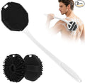 Back Scrubber for Shower for Men 2 Pack, Silicone Body Scrubber with Long Handle, Detachable Body Wash Scrubber Shower Scrub Brush - Lathering Bristles Deep Clean Exfoliator Women Mens Black