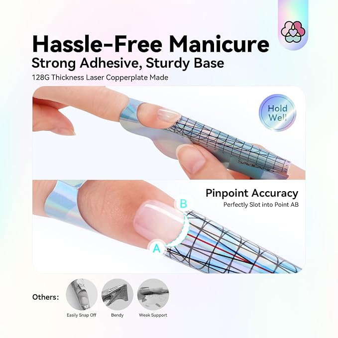 SAVILAND Reusable Long Length Nail Forms for Acrylic Nails Builder Nail Gel | Super Sticky, Poly Gel Nail Forms, Sturdy Self-adhesive Nails Model Stencils, Home sSalon Extension
