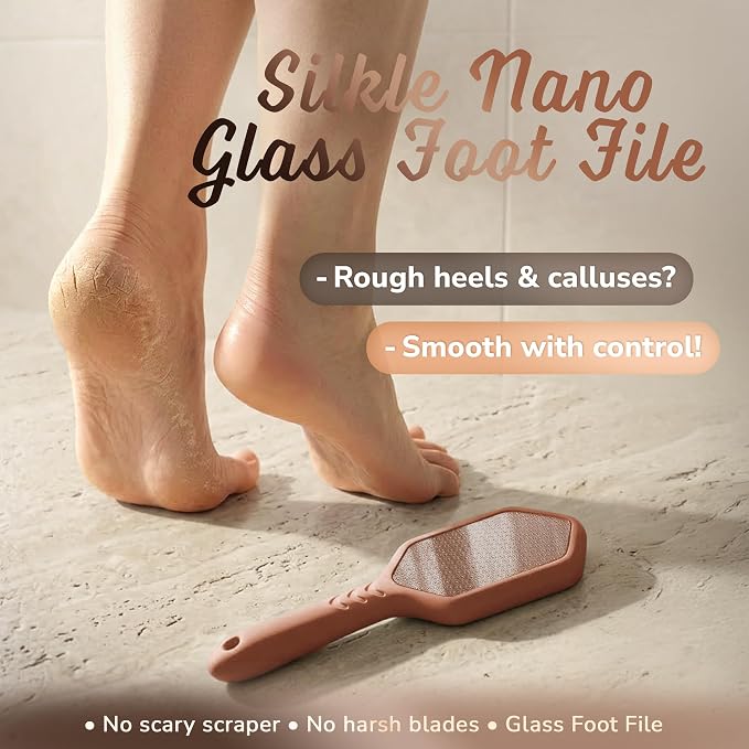 SILKLE Nano Glass Foot File - Foot Callus Remover for Feet & Foot Scrubber | Silicone Grip for Non-Slip Control - Foot Scrubber for Dead Skin, Heel Scraper for Cracked Heels & Foot Exfoliator - Brown