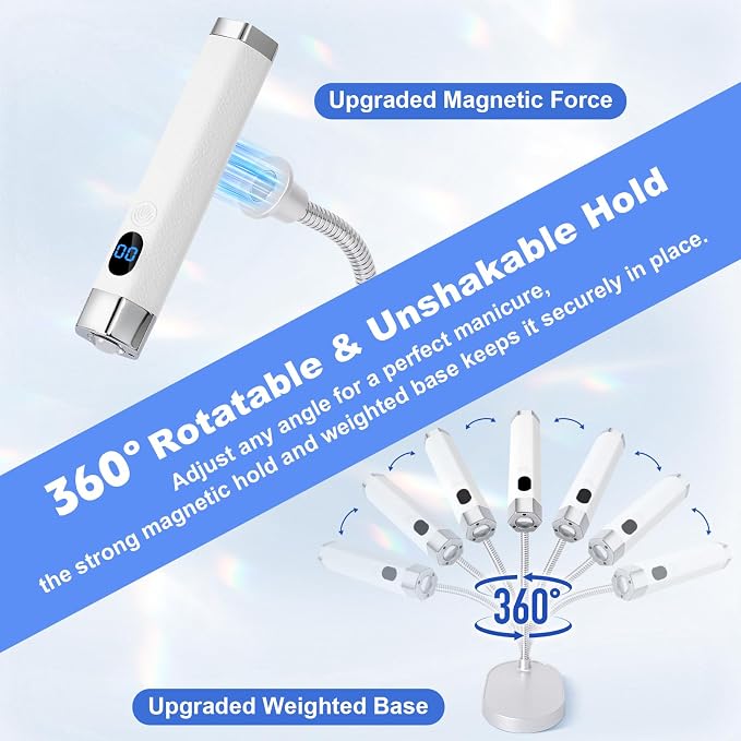 Mini Nail Lamp for Gel Nails with AI Sensor & Magnetic Stand,Rechargeable | Handheld or Hands-free,Flash Cure Nail Lamp for Gel X & Press on Nails,Gooseneck UV Light with LCD Display & 2 Timers(White)