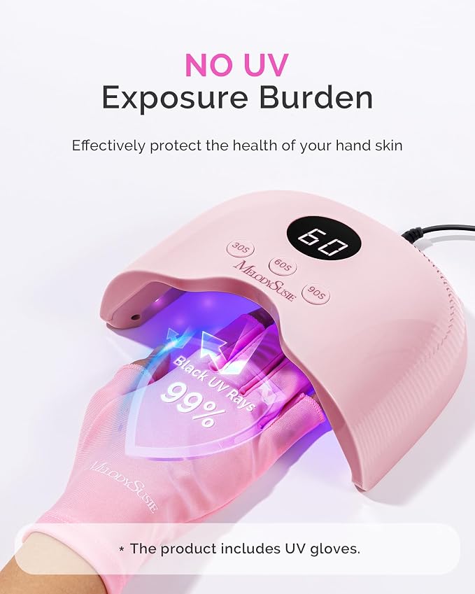MelodySusie UV Nail Lamp P-Plus30A with UV Gloves for Gel Nail Polish | 24W,3 Timer Settings,Smart Sensor,LCD Display,30 UV/LED Beads,Builder Gel,Jelly Gel,Base Top Coat,for Beginners at Home