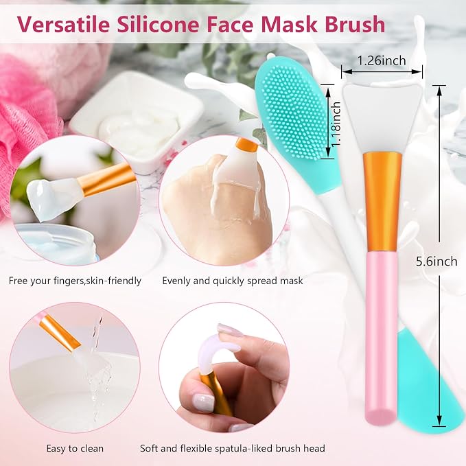 Yokilly Silicone Face Scrubber Kit: Exfoliator Blackhead Skin Care Tool | 7 Pcs Kit For 3 Exfoliating Lip Brush & 3 Cleansing Brush & Face Mask Brush Exfoliator - Ultra-soft Silicone Deep-Cleans Pore