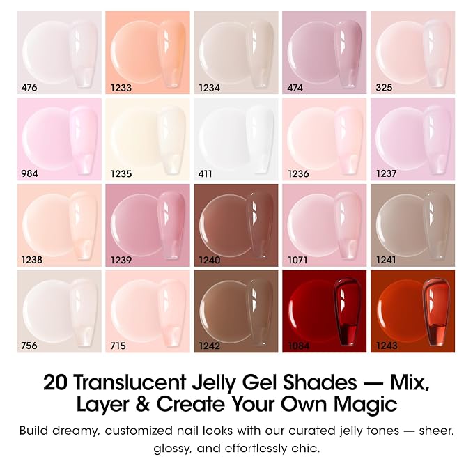 GELLEN Nude Gel Nail Polish Set, 24PCS With 20 Colors And 4 Coats | HEMA-Free, TMPTA-Free And TPO-Free UV Gel Set With Base, Glossy, Matte And Cat Eye Top Coats For DIY Home Manicures