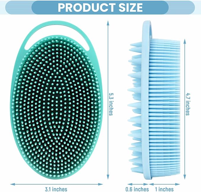 2PCS Silicone Body Scrubber, Blue & Green | Premium Silicone Loofah for Women Men and Kids, Gentle Exfoliating Shower Bath Scrubber for All Kinds of Skin