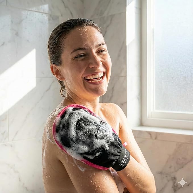Korean Exfoliating Mitt & Body Scrub Glove – Deep Dead Skin Remover for Keratosis Pilaris & Self-Tan Removal – Smooth Skin Exfoliator for Shower, Women & Men 100% Viscose