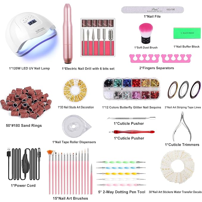 2026 Upgrad 116 PCS Portable Electric Nail Drill with 120W UV LED Nail Lamp Set,Gel Light Drill Kit,Acrylic Nails Gel Polishing Shape Tools Supplies Set,Manicure Pedicure Nail Files DIY