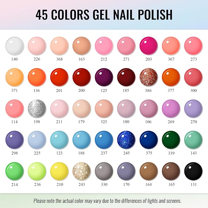 phoenixy Gel Nail Polish Kit with U V Light, 45 Colors All Seasons Soak Off 64 Pcs Gel Polish Nail Set with Base & Matte/Glossy/Glitter Top Coat Manicure Tools Complete Gel Nail Kit Gift for Women