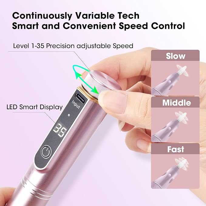 Nail Drill Professional Drill Nails Cordless 35000RPM E Filer for Nails Electric Nail Drill Wireless Nail File Drill Rechargeable Electric Nail File for Acrylic Gel Nails