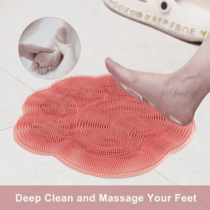 2 PC Silicone Body Scrubber Set,Foot Scrubber in Shower and Hand Held Silicone Face/Body Scrubber,Soft Wash Mitt,Shower Foot Scrubber Mat,Deep Cleaning Foot Brush Exfoliating Massage Cleaner (Pink)