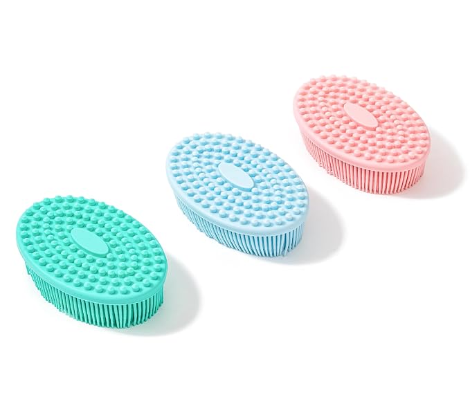 Premium Sensory Brush for Kids or Autism,Soft Silicone Body Scrubber,2 in 1 Sensory Room Occupational Therapy Sensory Brushes,Silicone Loofah,Pet Shower Brush Bath Brush Shampoo Brush(Big Oval-Pink)
