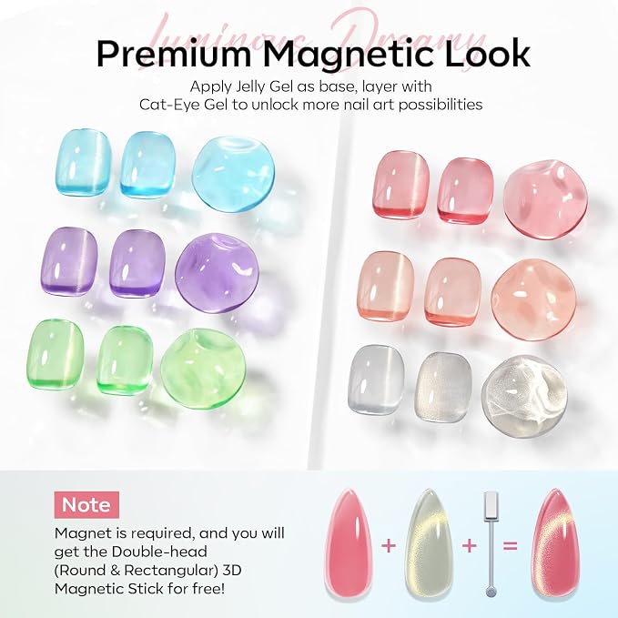 modelones Cat Eye Gel Nail Polish Set Jelly 6Colors Neon Sparkle
