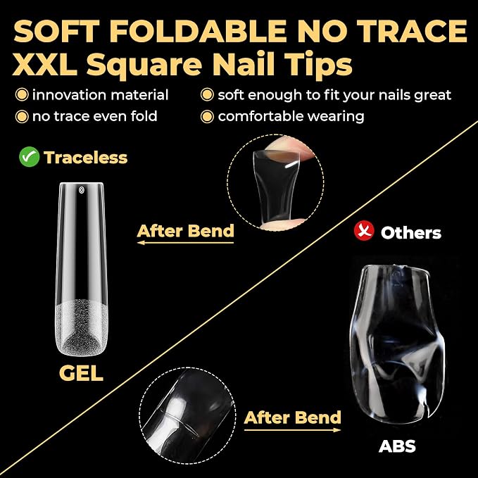 UNA GELLA Extra Long Sqaure Nail Tips, No C Curve Gel Nail Tips Square | Pre Etched XXL Long Straight Press on Nails Clear Acrylic Full Cover for Nails Extension Art DIY Salon 120Pcs 12 Sizes