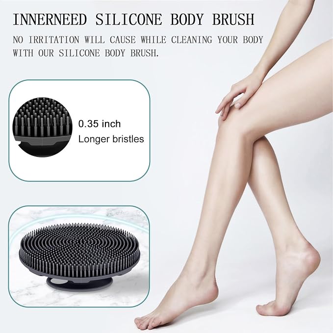 INNERNEED Food-Grade Soft Silicone Body Scrubber Shower Brush with Facial Cleansing Brush Handheld Mat Scrubber