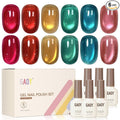 GAOY Glass Cat Eye Gel Nail Polish Set 6 Colors with Magnet, Aurora Soda | Gemstone Nail Art, UV Lamp Required, Red Green Blue Gold Pink Glitter Holographic, Christmas Holiday, DIY at Home Salon