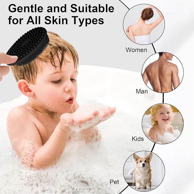 Soft Silicone Body Scrubber, 3 PCS Exfoliating Silicone Loofah, Body Scrubber Shower Brush Exfoliating and Massage 2 in 1, Bath Shower Brush for Cleaning Sensitive Skin Kids Women Men, Lather Well