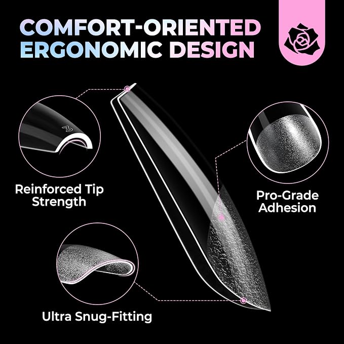 UNA GELLA Coffin Gel Nail Tips Medium Pre-Etched Full Cover 15 Sizes 300PCS | Easy DIY Salon Medium Coffin Press On Nails Snug Fit Clear False Acrylic Tips Extensions Long-Lasting Hold