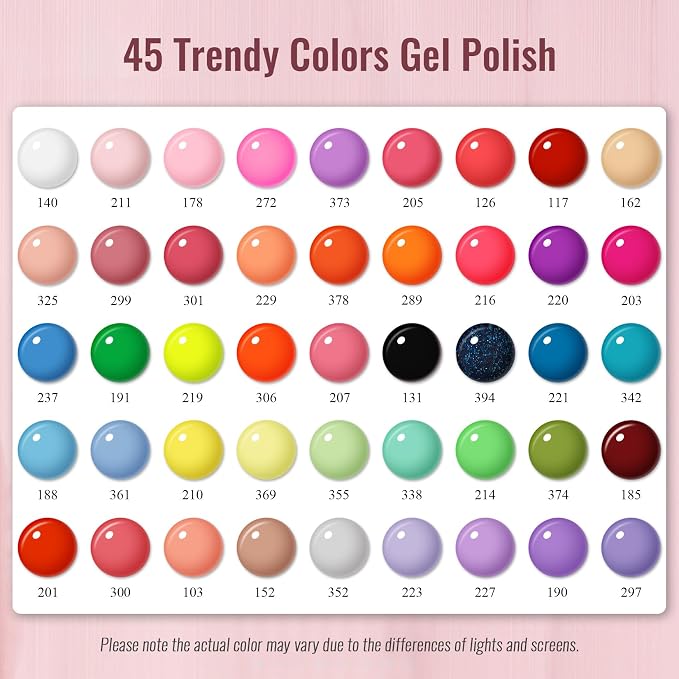phoenixy 45 Colors Gel Nail Polish Kit with UV/LED Nail Lamp | 64 PCS Gel Nail Kit Nail Kit with Nail Lamp Base Coat & 4 Effect Top Coat Perfect for Beginner