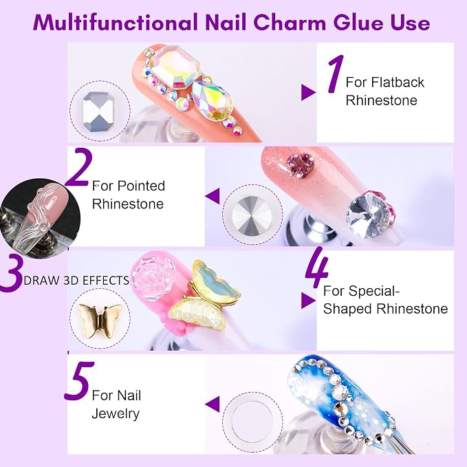 Makartt Nail Charm Glue: High Viscosity Gem Glue for Large Charms 15ml | 30-Day Hold, Extra Thick support gel for 5mm+ Crystals, Stones, 3D Nail Decor, Flash Cure Before Full UV Cure, DIY Salon Use