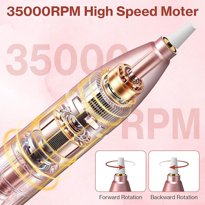 Cordless Electric Nail Drill with UV Light Lamp,Portable Nail File for Acrylic Gel Nails,LCD Display,12 Bits Rechargeable Nail Drill Kit 35000 RPM,Professional Manicure Pedicure Tools for Home