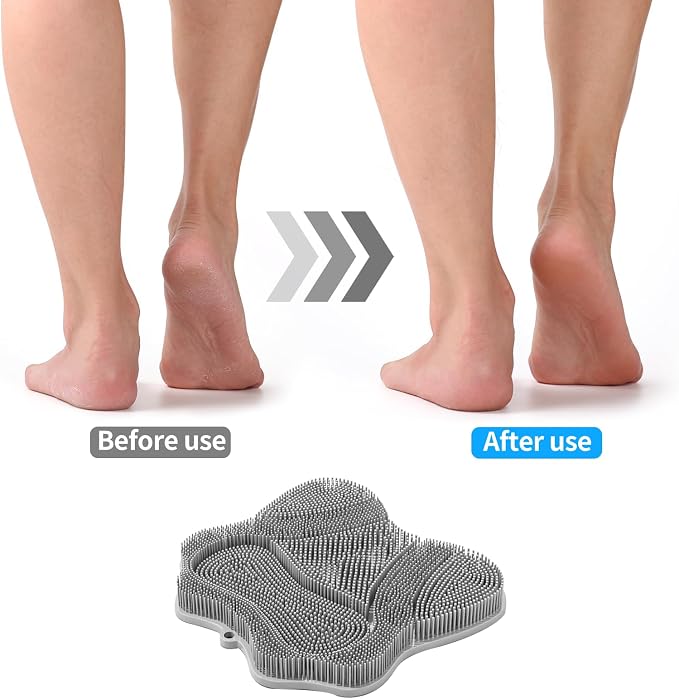 Shower Foot Scrubber Mat with Wall Mount Suction Cups, Foot and Back Scrubber for Use in Shower for Improve Skin Exfoliation (Grey)