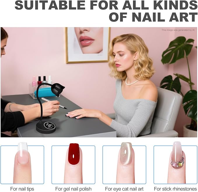 MEKK Flash Cure Nail Lamp,30W Cordless Mini UV Light for Gel Nails | Gooseneck, auto sensor, 4 timers, fast flash curing Light,no harm,portable, usb-c, dual uv led light, salon & home, black