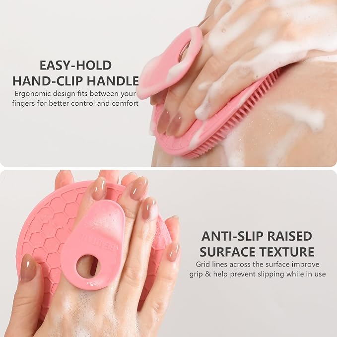 Silicone Body Scrubber 4 Pack, BEAUTAIL Gentle Exfoliating Shower Scrubber | Hygienic Silicone Loofah, Easy-Grip Handle, Soft Bath Brush for Sensitive Skin, Women, Men & Kids (Black+Gray+Pink+Green)