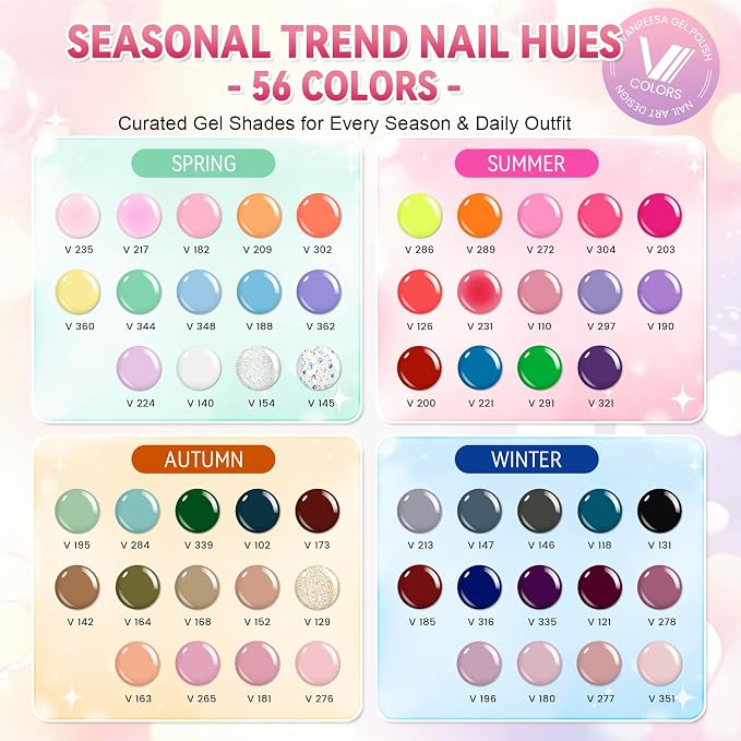 VANREESA 95PCS Gel Nail Kit with 48W U V Nail Lamp and Electric Nail Drill | 56 All Seasons Colors Gel Nail Polish with 1 Base & 4 Top Coat Complete Gel Nail Polish Set for Beginners Gifts for Women
