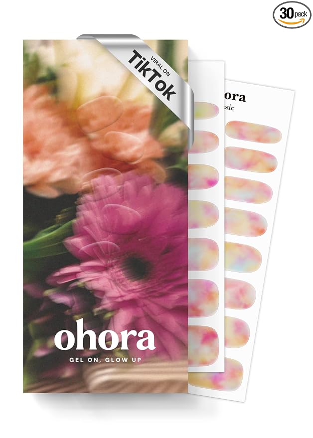ohora Semi Cured Gel Nail Strips (N Floral Fantasy) - Rainbow, Ombre, Works with Any UV/LED Lamps, Salon-Quality, Long Lasting, Easy to Apply & Remove - Includes 2 Prep Pads, Nail File & Wooden Stick