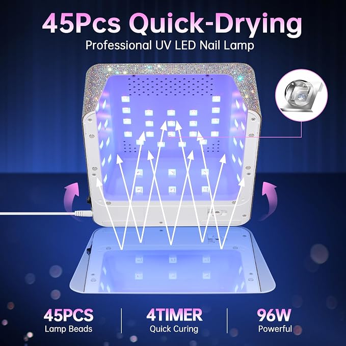 96W UV Nail Lamp, Plug-in Nail Dryer | UV Light for Nails with 4 Timer Setting, Touch Control & Auto Sensor, Fast Curing Lamp for Gel Polish Manicure Salon & Home