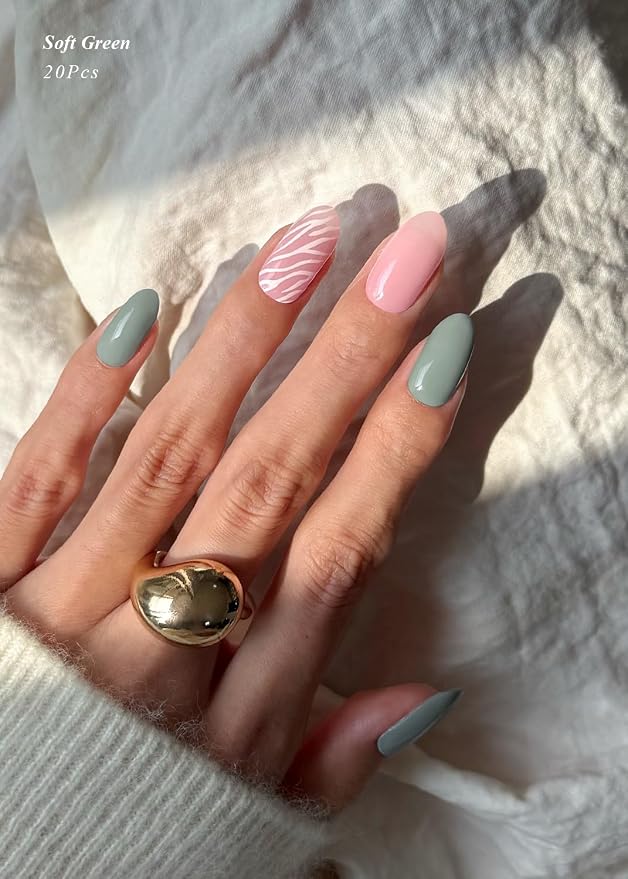 Semi Cured Gel Nail Strips (Soft Green), 20 Pcs Gel Nail Wraps, Stickers, Salon Quality, Works with Any UV Lamps