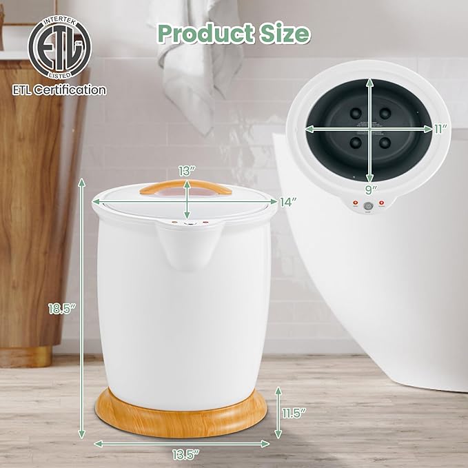 Happygrill Luxury Towel Warmer Bucket w/Fragrance Holder, Auto Shut Off, Fits Up to Two 40" x 70" Oversized Towels, Bathrobes, Blankets, Large for Bathroom (White)