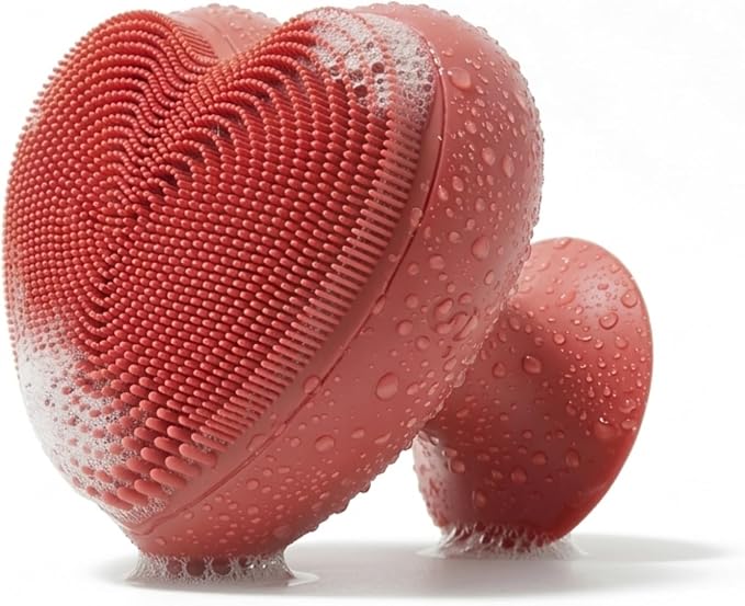 Heart Face Clean Pro⁺ - Electric Silicone Facial Scrubber for Acne with 7000+ Sonic Pulses - IPX7 Waterproof Rechargeable Exfoliator with Slip-Free Grip, 3 Speed Settings & Phthalate-Free - Cherry