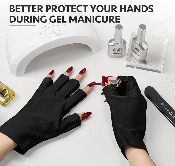 GAOY Anti UV Gloves for Gel Nail Lamp, Professional Fingerless UPF50+ UV Light Protection Gloves for Home DIY & Salon Use Nail Art Accessories