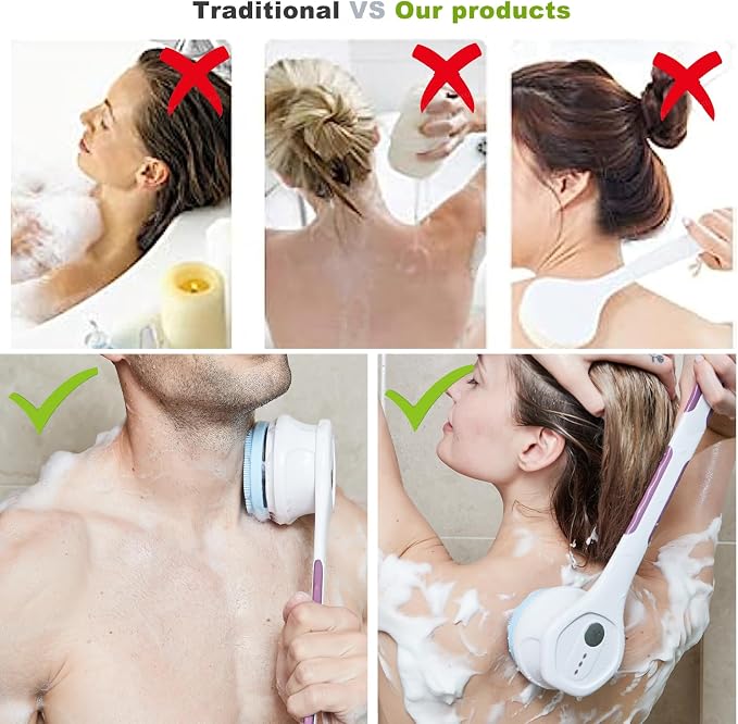 Electric Body Brush,5 Attachments Brush Heads Electric SPA Spin Scrubber for Shower Bathing Cleansing Wash Deep Cleaning with Silicone Rechargeable IPX7 Waterproof