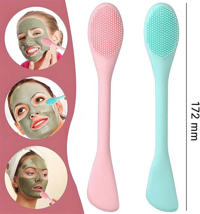 2 PCS Facial Cleansing Brush,2 in 1 Silicone Face Mask Brush for Exfoliating,Massaging,Remove Blackheads,Deep Pore Cleansing,DIY Mask