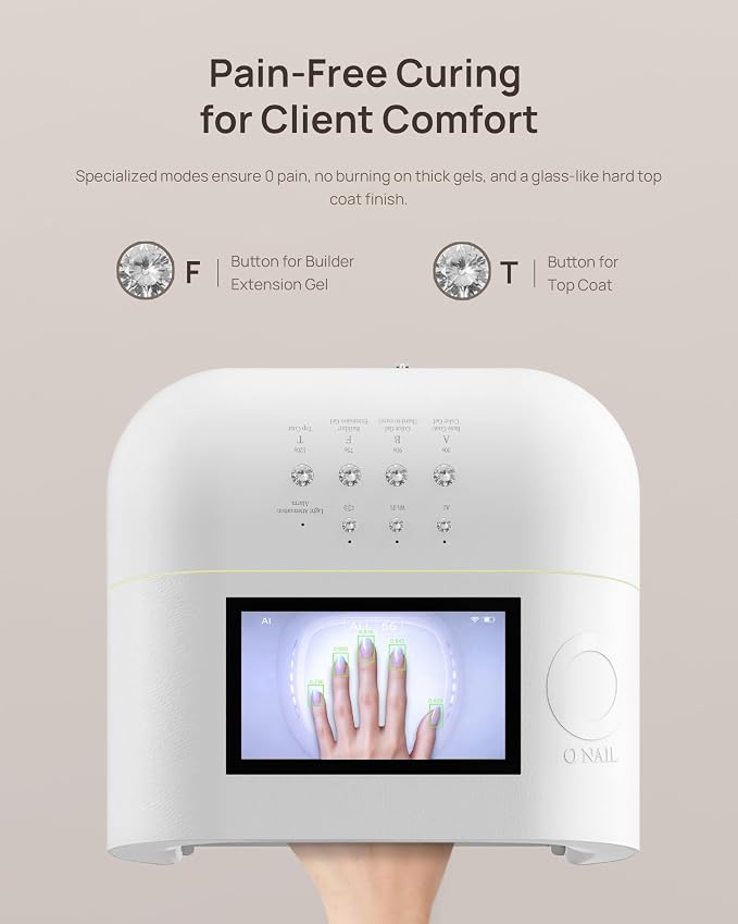 AI UV LED Nail Lamp for Gel Nails - ONAIL Professional Smart Nail Dryer with AI Nail Detection, Pain-Free Fast Curing 109 LEDs Skin-Safe UV Light, Salon Gel Nail Lamp White (Plug-in Version)